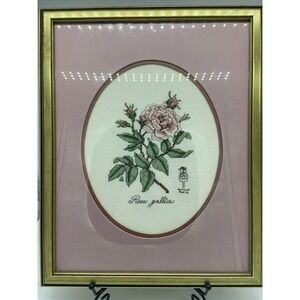Finished Cross‎ Stitch Piece "Rosa Gallica" 15.75" X 12.75" Matted/Framed EUC